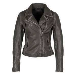 Mauritius Women's Olive Snake Christy RF Star Detail Leather Jacket - Dudes Boutique