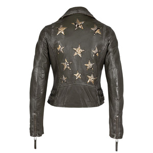 Mauritius Women's Olive Snake Christy RF Star Detail Leather Jacket - Dudes Boutique