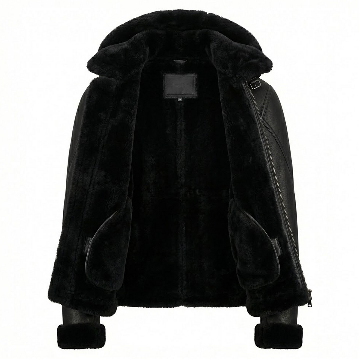 Kashani Black Shearling Hooded Jacket w/Detachable Hood