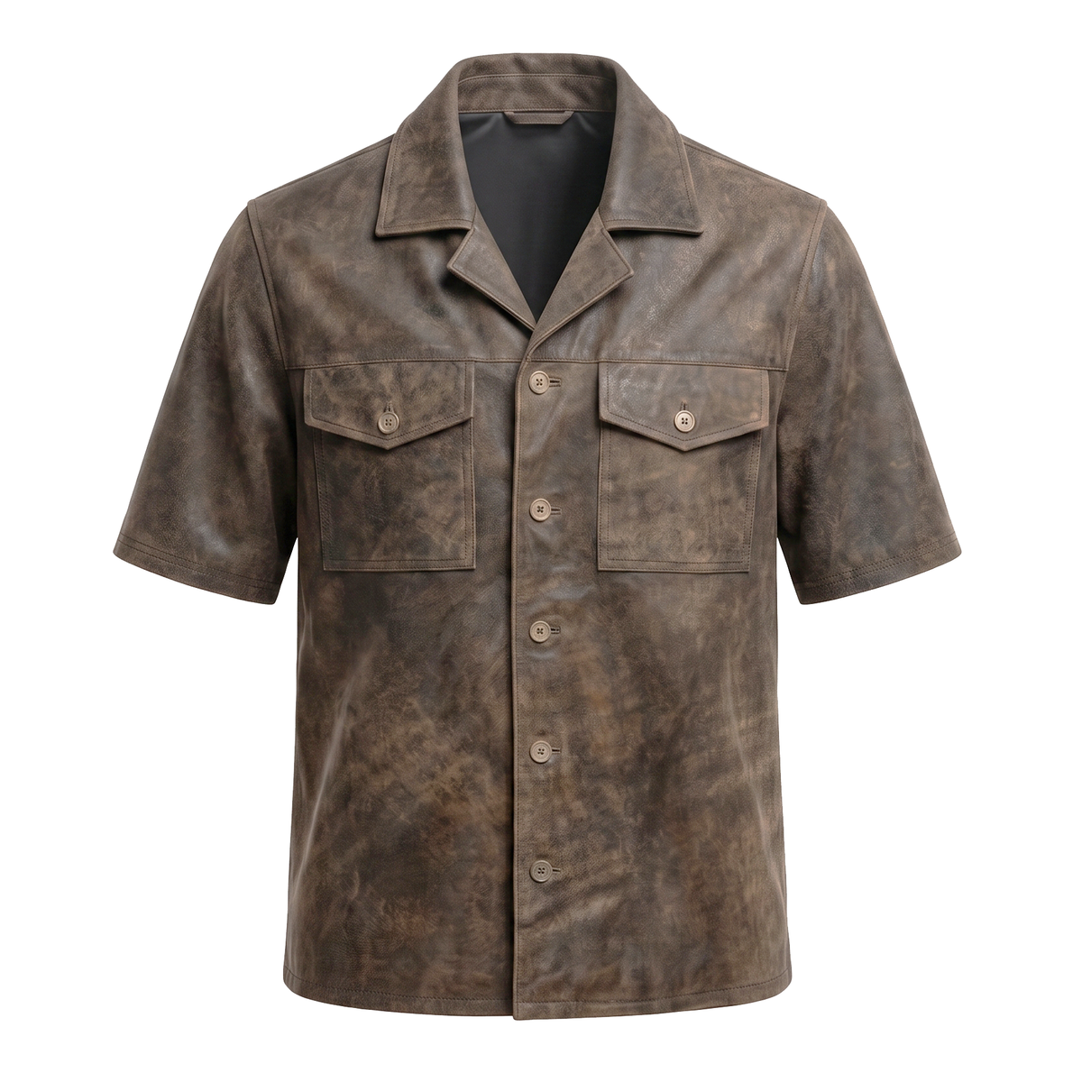 Kashani Jungle Lambskin Leather Cuban Collar Shirt