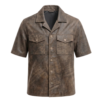 Kashani Jungle Lambskin Leather Cuban Collar Shirt
