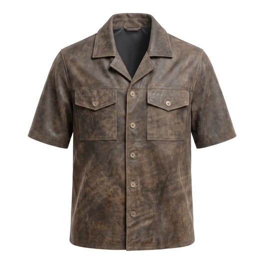 Kashani Jungle Lambskin Leather Cuban Collar Shirt