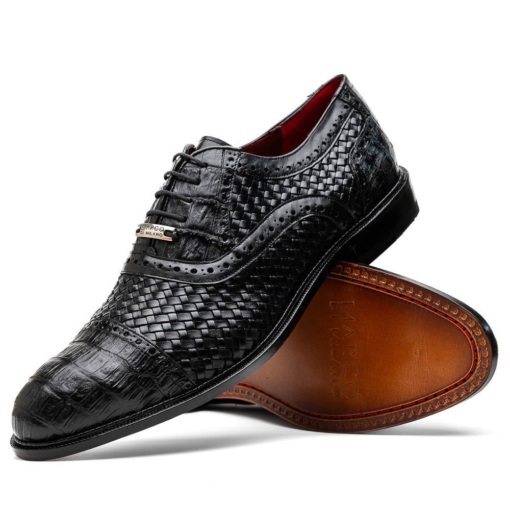 Marco Di Milano John Black Woven Leather & Crocodile Dress Shoes - Dudes Boutique