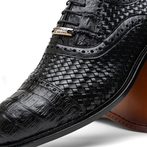 Marco Di Milano John Black Woven Leather & Crocodile Dress Shoes - Dudes Boutique