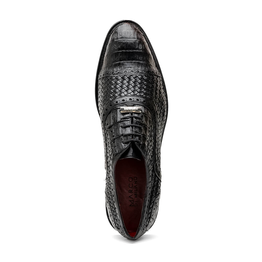 Marco Di Milano John Black Woven Leather & Crocodile Dress Shoes - Dudes Boutique