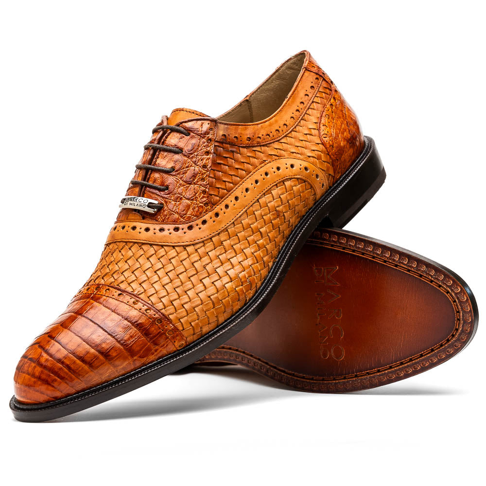Marco Di Milano John Brandy Woven Leather & Crocodile Dress Shoes - Dudes Boutique