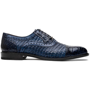 Marco Di Milano John Navy Woven Leather & Crocodile Dress Shoes - Dudes Boutique