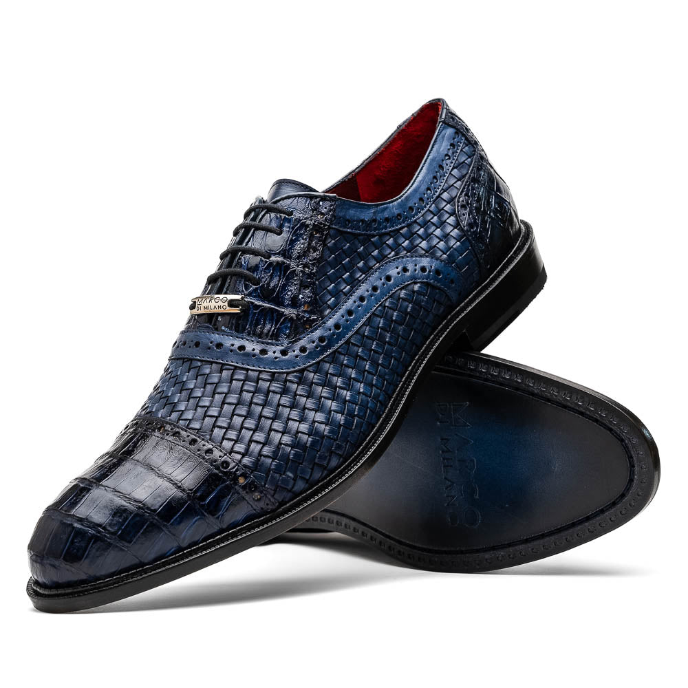 Marco Di Milano John Navy Woven Leather & Crocodile Dress Shoes - Dudes Boutique