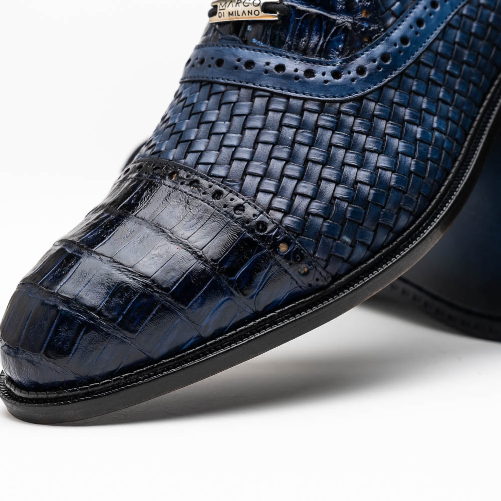 Marco Di Milano John Navy Woven Leather & Crocodile Dress Shoes - Dudes Boutique