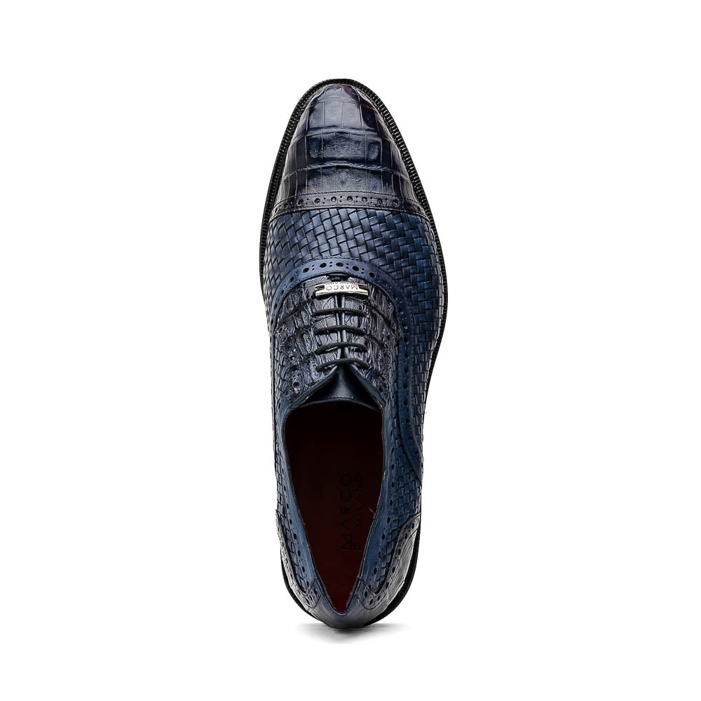 Marco Di Milano John Navy Woven Leather & Crocodile Dress Shoes - Dudes Boutique