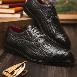 Marco Di Milano John Black Woven Leather & Crocodile Dress Shoes - Dudes Boutique