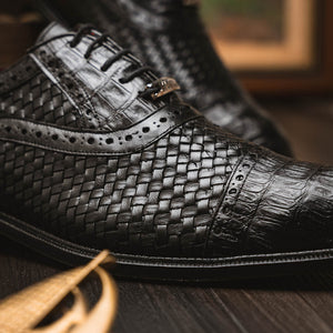 Marco Di Milano John Black Woven Leather & Crocodile Dress Shoes - Dudes Boutique