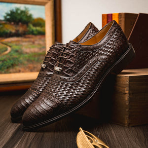 Marco Di Milano John Brown Woven Leather & Crocodile Dress Shoes - Dudes Boutique