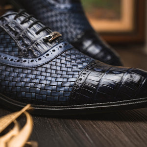 Marco Di Milano John Navy Woven Leather & Crocodile Dress Shoes - Dudes Boutique