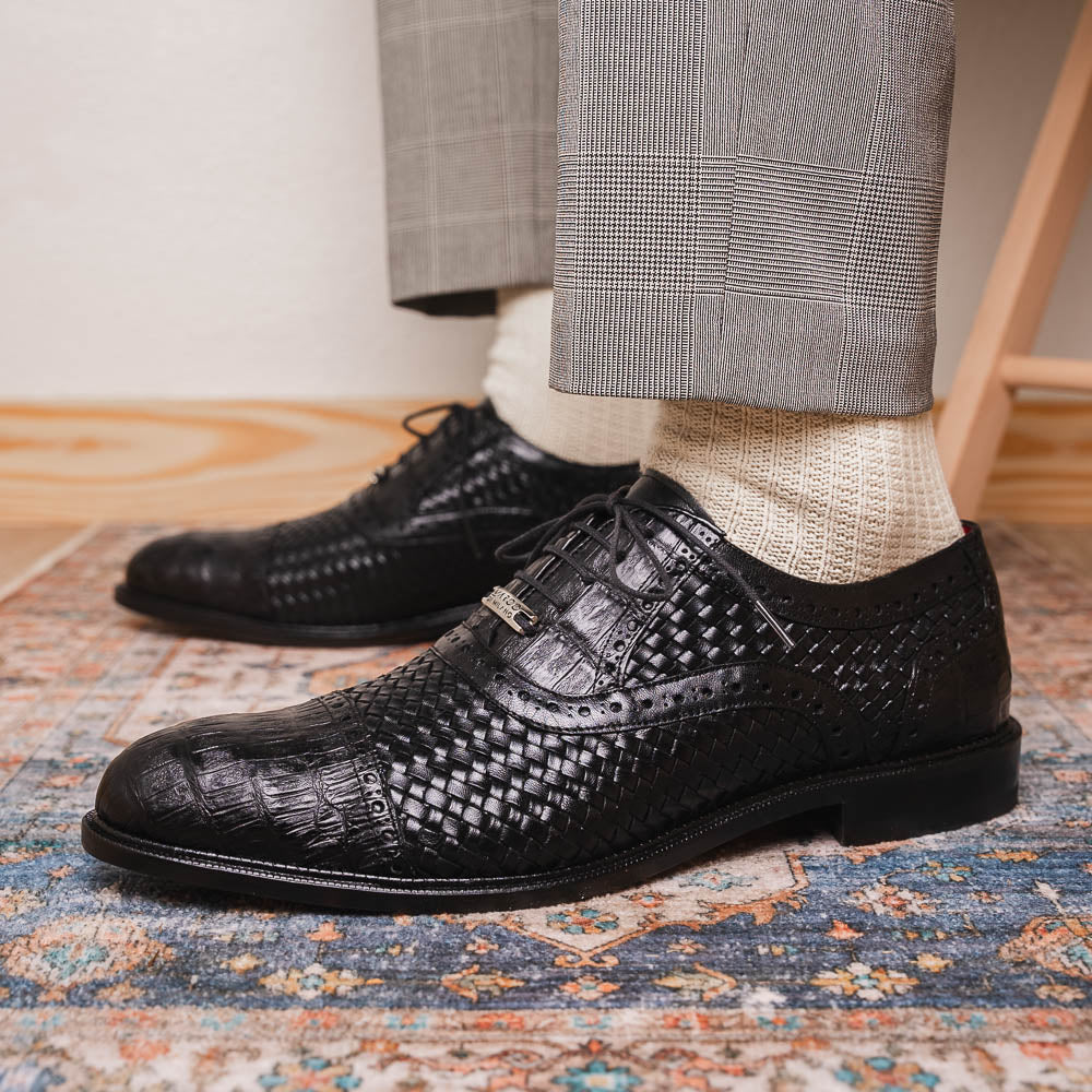 Marco Di Milano John Black Woven Leather & Crocodile Dress Shoes - Dudes Boutique