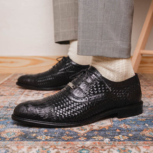 Marco Di Milano John Black Woven Leather & Crocodile Dress Shoes - Dudes Boutique