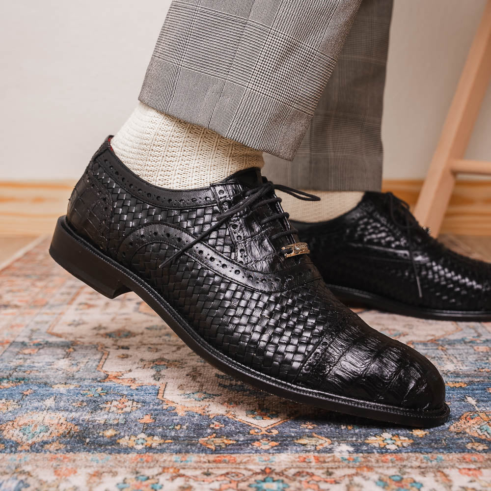 Marco Di Milano John Black Woven Leather & Crocodile Dress Shoes - Dudes Boutique