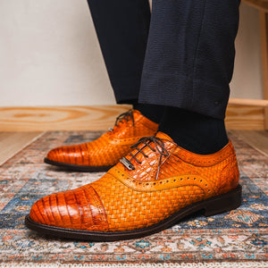 Marco Di Milano John Brandy Woven Leather & Crocodile Dress Shoes - Dudes Boutique