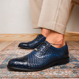 Marco Di Milano John Navy Woven Leather & Crocodile Dress Shoes - Dudes Boutique