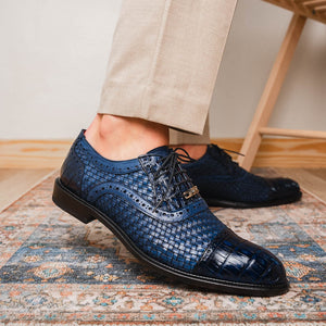 Marco Di Milano John Navy Woven Leather & Crocodile Dress Shoes - Dudes Boutique