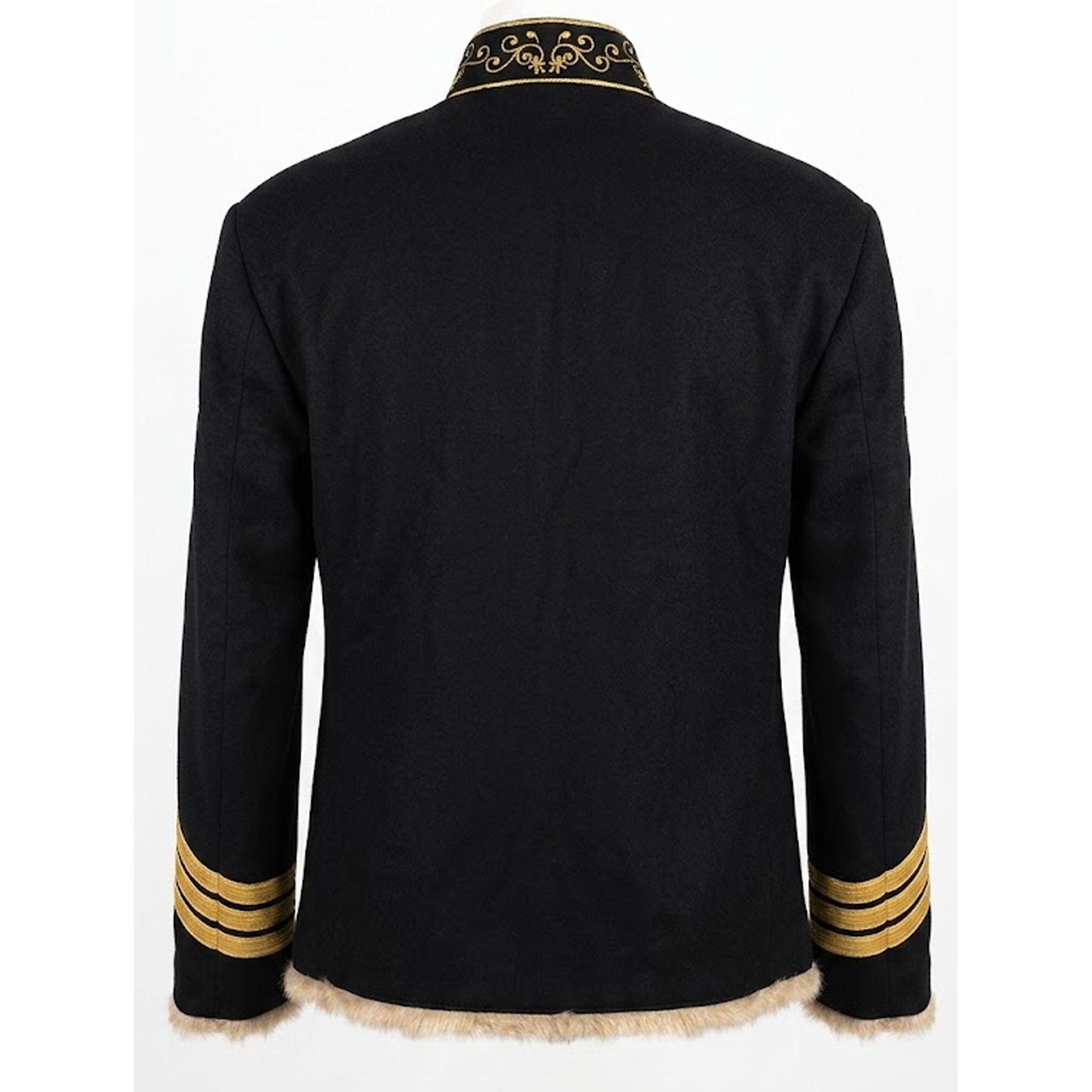 BlackBomb Sergeant Major Soutache Jacket in Black/Gold, Fur-Lined