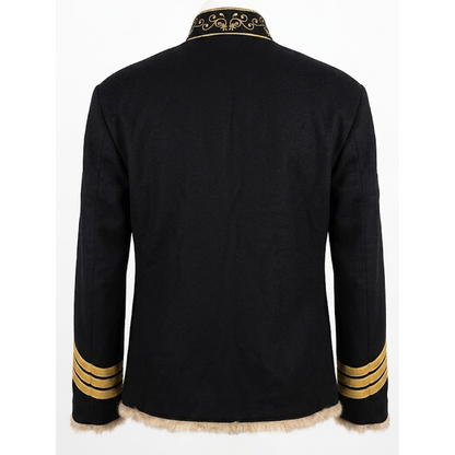BlackBomb Sergeant Major Soutache Jacket in Black/Gold, Fur-Lined