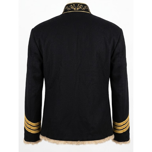 BlackBomb Sergeant Major Soutache Jacket in Black/Gold, Fur-Lined