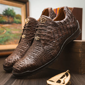 Marco Di Milano Kratos Brown Caiman Crocodile Sneakers - Dudes Boutique