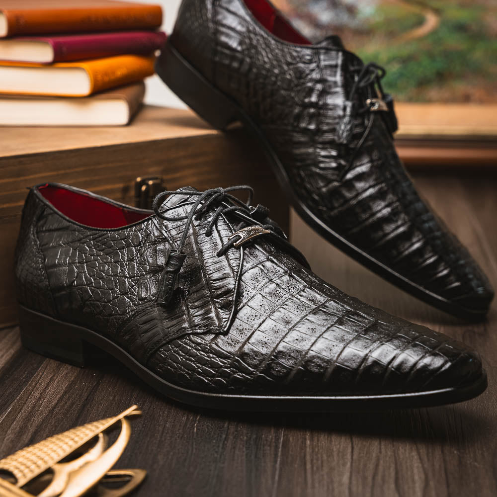 Marco Di Milano Lacio Black Caiman Crocodile Dress Shoes - Dudes Boutique