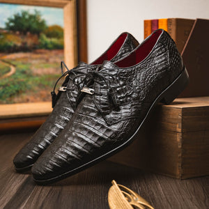 Marco Di Milano Lacio Black Caiman Crocodile Dress Shoes - Dudes Boutique