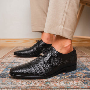 Marco Di Milano Lacio Black Caiman Crocodile Dress Shoes - Dudes Boutique