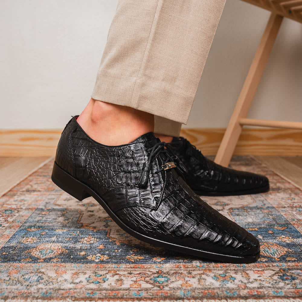 Marco Di Milano Lacio Black Caiman Crocodile Dress Shoes