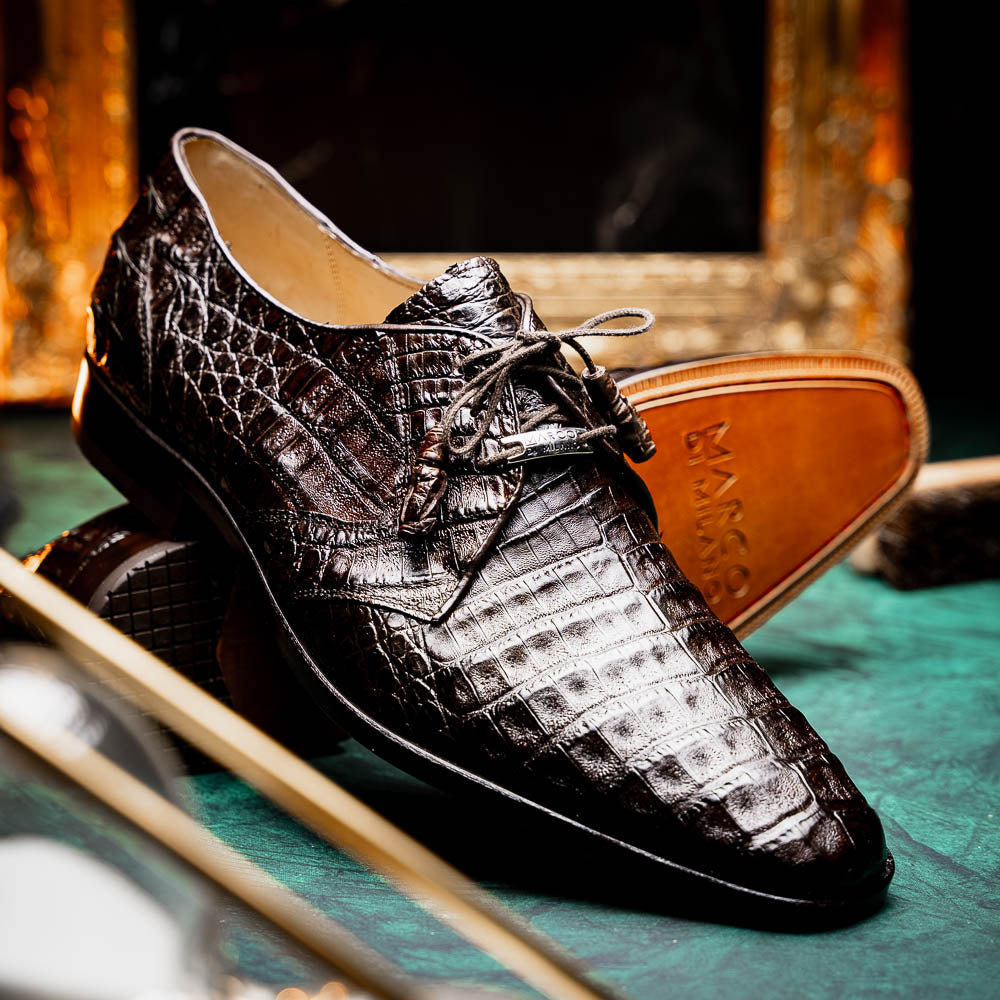 Marco Di Milano Lacio Derby Brown Caiman Crocodile Dress Shoes - Dudes Boutique