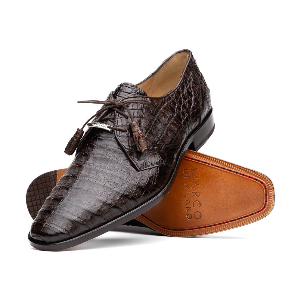 Marco Di Milano Lacio Derby Brown Caiman Crocodile Dress Shoes - Dudes Boutique