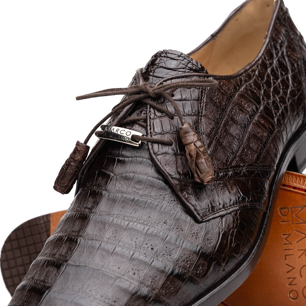 Marco Di Milano Lacio Derby Brown Caiman Crocodile Dress Shoes - Dudes Boutique