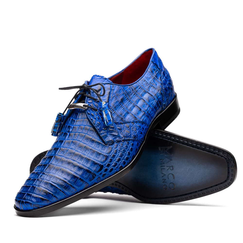 Marco Di Milano Lacio Electric Blue Caiman Crocodile Dress Shoes - Dudes Boutique