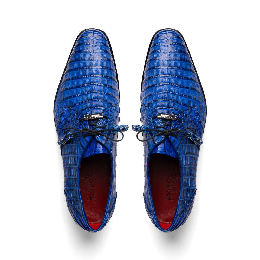 Marco Di Milano Lacio Electric Blue Caiman Crocodile Dress Shoes - Dudes Boutique