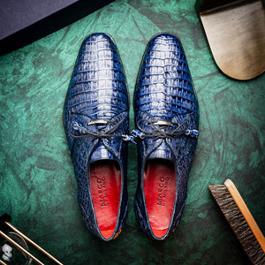 Marco Di Milano Lacio Navy Caiman Crocodile Dress Shoes - Dudes Boutique