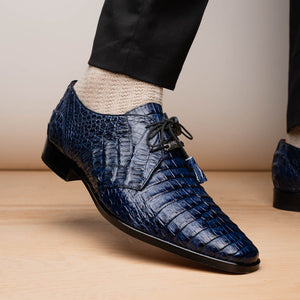 Marco Di Milano Lacio Navy Caiman Crocodile Dress Shoes - Dudes Boutique