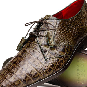 Marco Di Milano Lacio Wood Green Caiman Crocodile Dress Shoes - Dudes Boutique