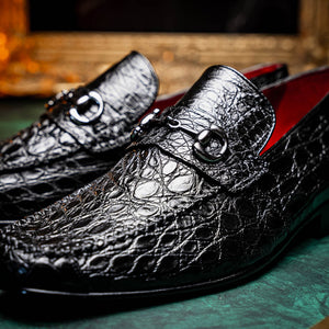 Marco Di Milano Landro Black Caiman Crocodile Bit Loafers - Dudes Boutique