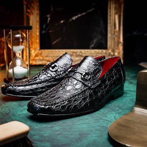 Marco Di Milano Landro Black Caiman Crocodile Bit Loafers - Dudes Boutique