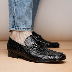 Marco Di Milano Landro Black Caiman Crocodile Bit Loafers - Dudes Boutique