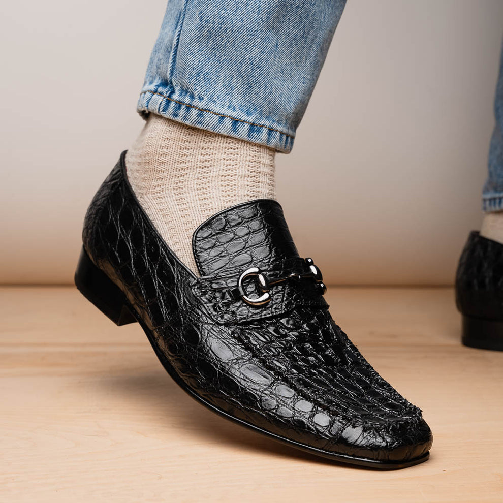 Marco Di Milano Landro Black Caiman Crocodile Bit Loafers - Dudes Boutique