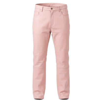 Kashani Men's Pink Lambskin Straight Cut Leather Pants