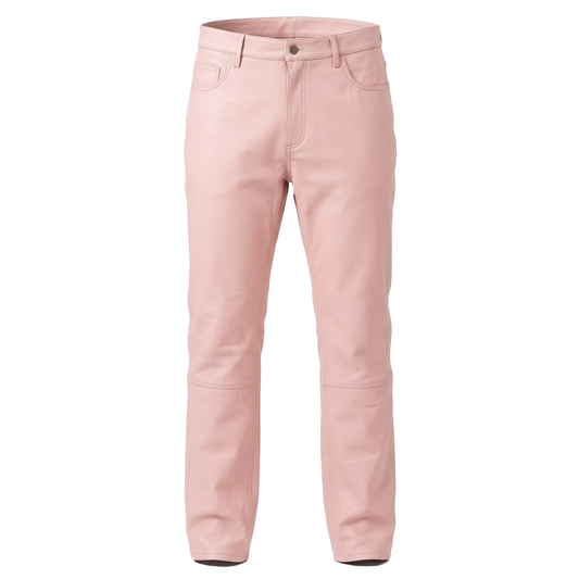 Kashani Men's Pink Lambskin Straight Cut Leather Pants