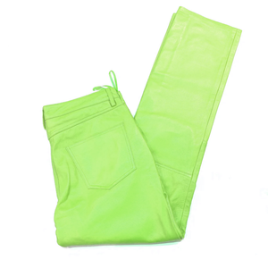 Kashani Men's Lime Green Lambskin Straight Cut Leather Pants - Dudes Boutique