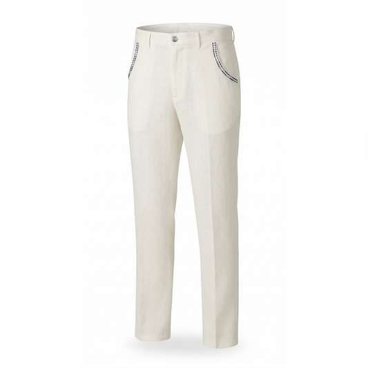 Prestige White / Navy Double Stitch Linen Pants