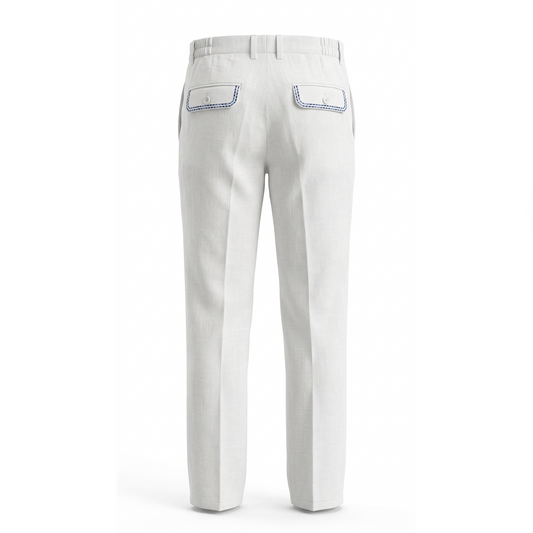 Prestige White / Navy Double Stitch Linen Pants
