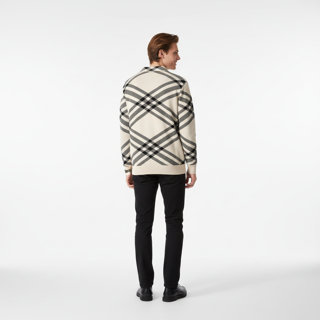 Paramount Lattice Knit Polo LS IVORY